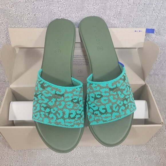 Rothy's The Slide Aqua Camo Spot Slip On Flats Sandals Women's Size US 7, 9, 10 - Picture 4 of 10